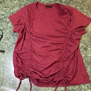 Lane Bryant Burgundy Ruched Short Sleeve Top